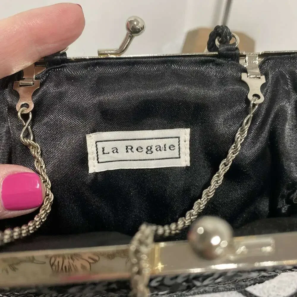 Vintage 90's La Regale Black Satin Evening Bag Converts to Elegant Clutch Purse